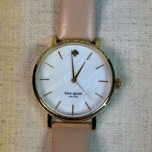 Kate Spade Mother Of Pearl Face Watch with Beige Leather Band New Battery
